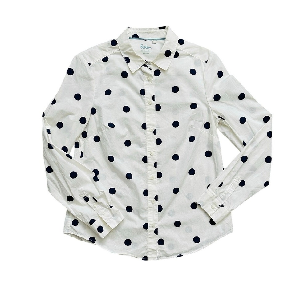 Polka Dot Button Up Shirt Boden Classic White Navy Preppy Cotton 6R - Picture 2 of 8